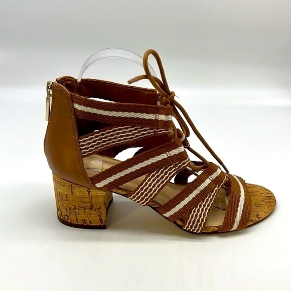Nine West - Ghobio Nautical Style Brown & White Lace Up Block Cork Heels SZ 7.5 - Picture 4 of 14